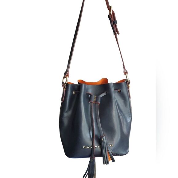 Dooney & Bourke Handbags - Dooney Bourke Serena Small Hobo Bucket Shoulder Bag Navy Orange